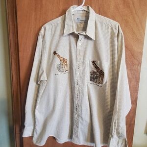 MILI DESIGNS VINTAGE. SZ XL. GRANDMA CORE. SAFARI BUTTON DOWN STRIPES